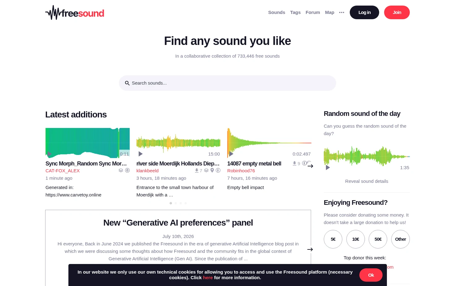 Freesound 页面快照